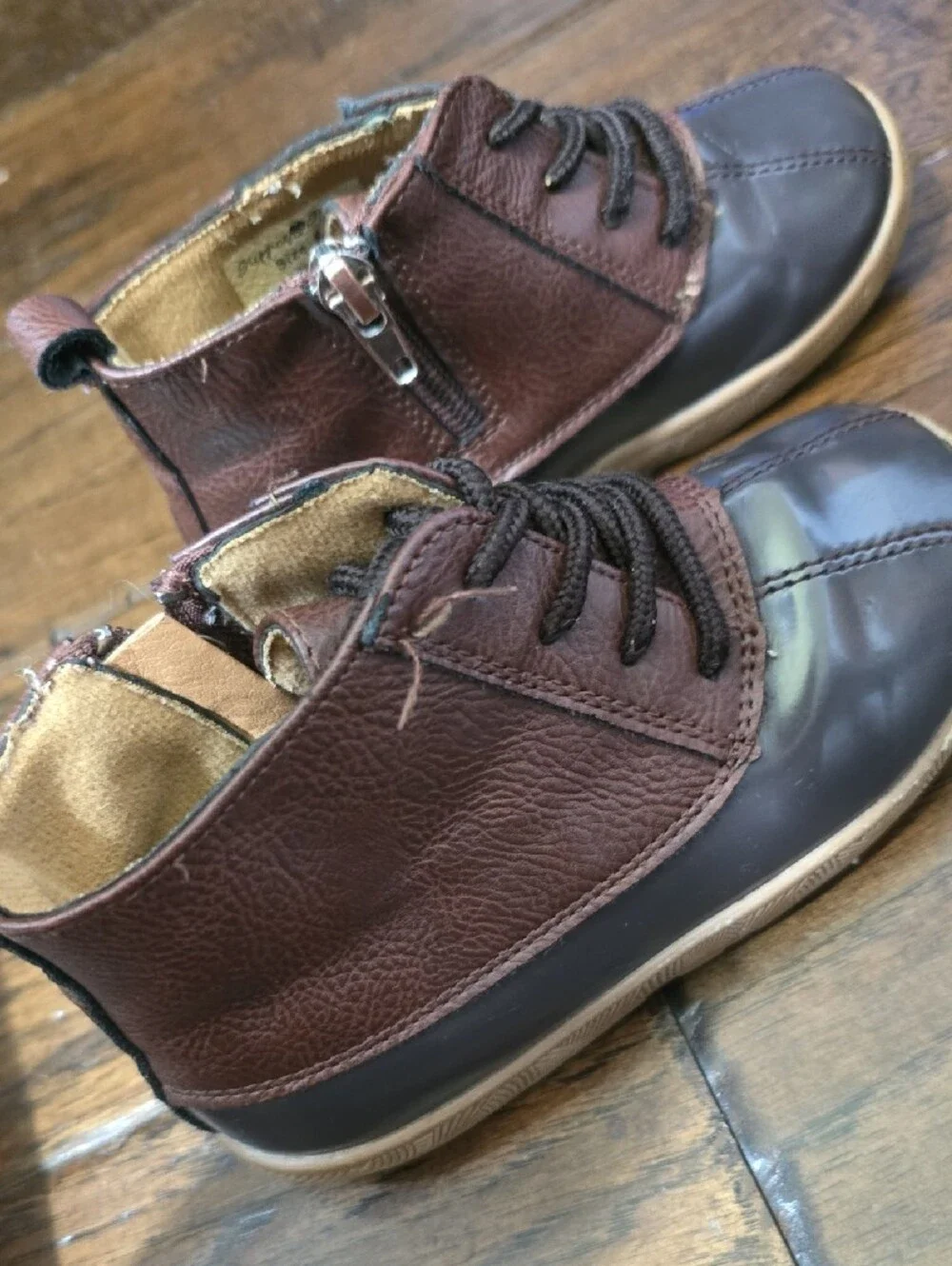 Kids Brown Two-Tone Waterproof Lace-Up Boots